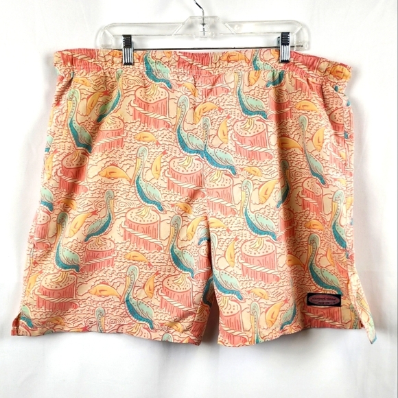 Vineyard Vines Other - Vineyard Vines Mens Lined Swimming Trunks Tropical Fish Pelican Blue Orange Pink